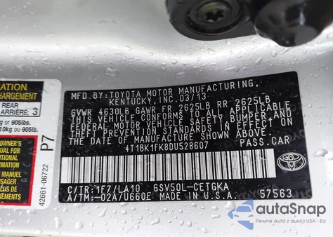 2013 Toyota Camry Se V6/Xle V6 из США, поврежденный, VIN 4T1BK1FK8DU528607